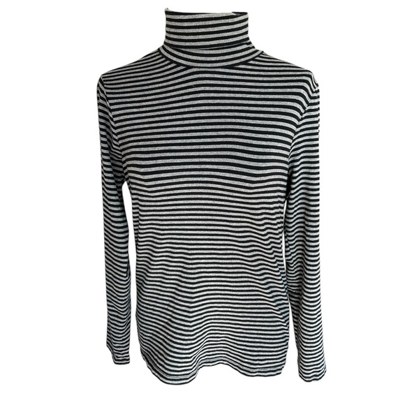 Eddie Bauer Black and White Striped Turtleneck Long Sleeve Top Size Large - Picture 1 of 4